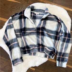 Pink Rose Plaid Fleece Quarter-Zip Pullover